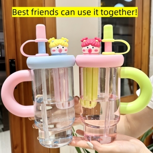Vaso de Plástico con Pajita de Dibujos Animados, Superventas, Libre de BPA, Antiderrames, Apto para Lavavajillas, Mismo Estilo que el de los Amigos, con Compartimento para Té - Product Image 2