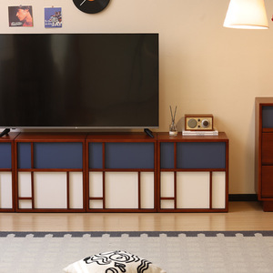 Meuble TV modulaire en bois massif style Bauhaus, coloré et fonctionnel pour salon - Product Image 4