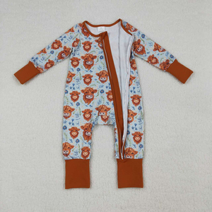 RTS Highland Cow Flowers Pelele con cremallera para bebé niña, Ropa de moda al por mayor para boutique, Ropa infantil de fábrica, Ropa occidental para niños pequeños - Product Image 4