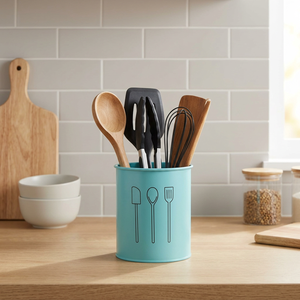Porte-ustensiles de cuisine cylindrique avec icônes spatule, cuillère, fourchette – Support de rangement minimaliste pour outils de cuisine - Product Image 6