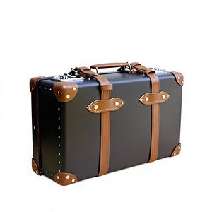 Valise de luxe en cuir bleu marine, forme rectangulaire, avec poignées, sac de rangement à une couche - Product Image 3