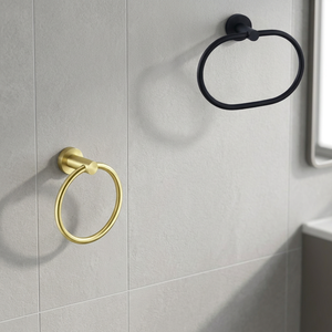 Porte-serviette mural minimaliste en laiton, finition or et noir, accessoire de salle de bain - Product Image 1