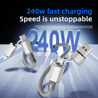 Nouveautés Câble de données USB-C à charge rapide 240W, conducteur en cuivre pur en silicone pour connecteurs 4-en-1 multifonctionnels