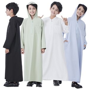 Oriente Medio poliéster islámico niños Thobe Thawb Color sólido manga larga <span class=keywords><strong>cremallera</strong></span> Sudadera con capucha Abaya <span class=keywords><strong>Bata</strong></span> para niños étnicos musulmanes árabes - Product Image 2