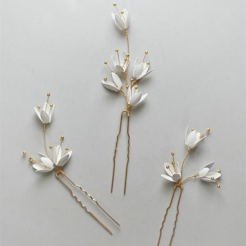 Handmade White Enamel Flower Hairpin Set for Weddings display picture 3