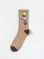 Chaussettes mi-mollet noires et blanches pour filles hiver mode dessin animé imprimé tricoté avec logo antibactérien sur le corps