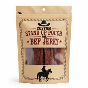 Bolsas a prueba de olores para carne seca, impresas a medida, selladas térmicamente, de material Mylar, con cierre zip, para envasado de snacks gourmet. - Product Image 1