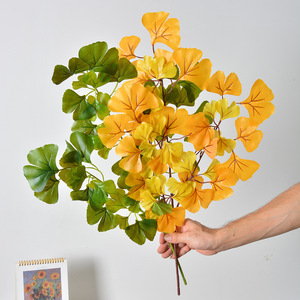 Laixing <b>Artificial</b> Ginkgo Leaf <b>Branch</b> 30cm-100cm Soft Rubber Indoor Garden Decoration - Product Image 1