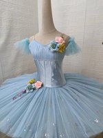 Tutu de crêpe de ballet de filles professionnelles nouveau tissu de satin en vêtements de performance attrayants bleu ciel