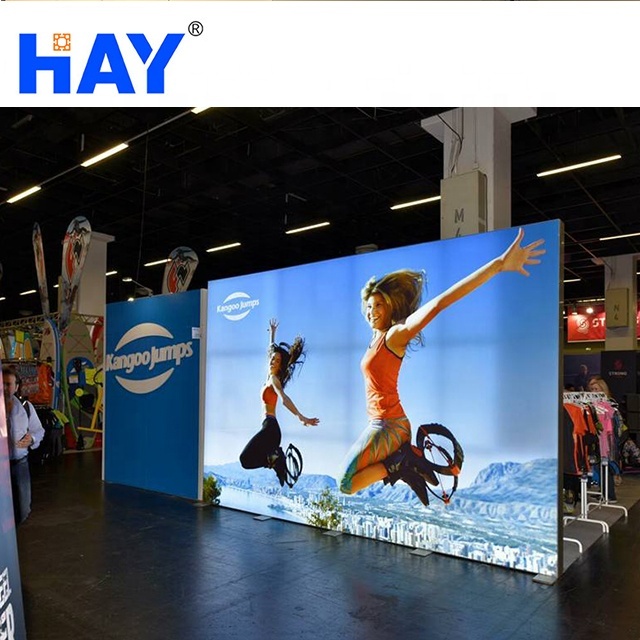 Portable De haute Qualité Sans Cadre En Aluminium Double Face Rétro-Éclairage Stand D'exposition 20X10 Table de Promotion