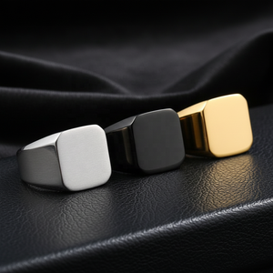 Bague Chevalière Carrée Punk en Acier Inoxydable 316L Étanche pour Homme – Argent/Noir/Doré – Audacieuse, Élégante, Esthétique Masculine – Usage Quotidien et Soirées - Product Image 1