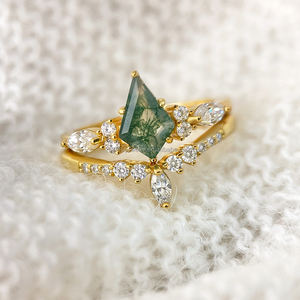 Unique Coffin <b>Moss</b> <b>Agate</b> Engagement <b>Ring</b> Set 2pcs Natural Coffin Kite <b>Moss</b> <b>Agate</b> <b>Ring</b> Set for Women - Product Image 1