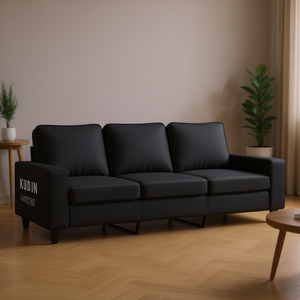 Divano a 3 Posti in Poliestere Nero con Gambe in Metallo, Design Moderno per Soggiorno, Cuscini in Schiuma Confortevoli, Schienale Dritto e Braccioli - Product Image 2