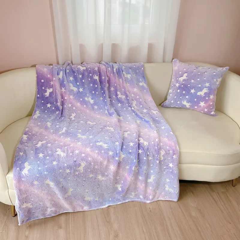 Peluche fluffy funny Kids baby coperta star galaxy glow in the dark unicorn flanella fleece throw blanket star custom for kids girl