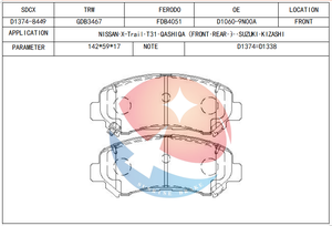 Plaquette de frein SDCX GDB1633 / D1604-8818 / 4253.28 / 1611456980 pour <span class=keywords><strong>Citroen</strong></span> <span class=keywords><strong>C1</strong></span> / JAC YUE YUE / PEUGEOT 107 / Toyota AYGO - Product Image 2
