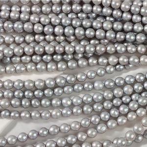 Perles d'eau douce grise naturelles, pierres rondes, 6-7mm, vente en gros, pierres précieuses - Product Image 6