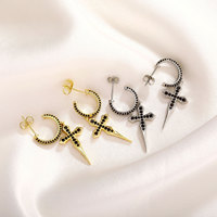 Boucles d'oreilles créoles croisées hip-hop en argent sterling S925, luxe léger, haut de gamme, entièrement serties de zircons, vente en gros YYN pour revendeurs