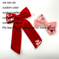 Noeud en velours pour la Saint-Valentin avec pince à cheveux ou bandeau en nylon, style tissu brodé de paillettes