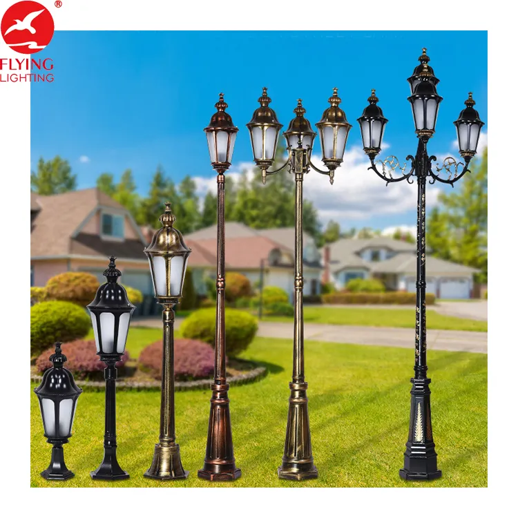 Fabbricazione professionale outdoor decorative antique cast di ferro lampada di via post led da giardino palo della luce