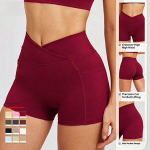 Ensemble <span class=keywords><strong>de</strong></span> yoga sportif uni avec logo personnalisé, taille haute, col en V, sans couture, respirant, anti-transpiration, leggings courts pour <span class=keywords><strong>femmes</strong></span> - Product Image 1