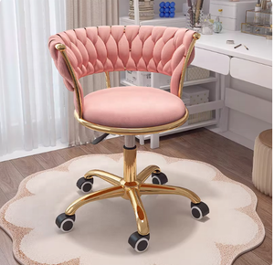 Home Office <b>Desk</b> Chair with Woven Backrest Cushion Armrest Golden Metal Frame Swivel Height Adjustable - Product Image 4