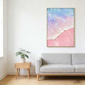 Hand Painted Oil Painting on <b>Canvas</b> Modern Wall Art Pink Sea Wave Texture Artwork for Living Room Bedroom Home Office Decor - Product Image 5