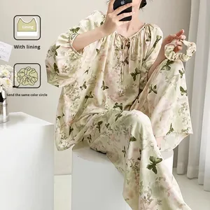 Cotton Silk 2 Piece Shorts Set Women Spring Summer 2025 New Long-Sleeved Breathable Casual Loose Fit Home <strong>Wear</strong> - Product Image 6