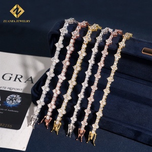 Ready to Ship Mini Cross Cluster Moissanite <b>Tennis</b> Bracelet <b>Necklace</b> 3mm 4mm Iced Out 925 <b>Silver</b> <b>Tennis</b> Bracelet Hip Hop Jewelry - Product Image 1
