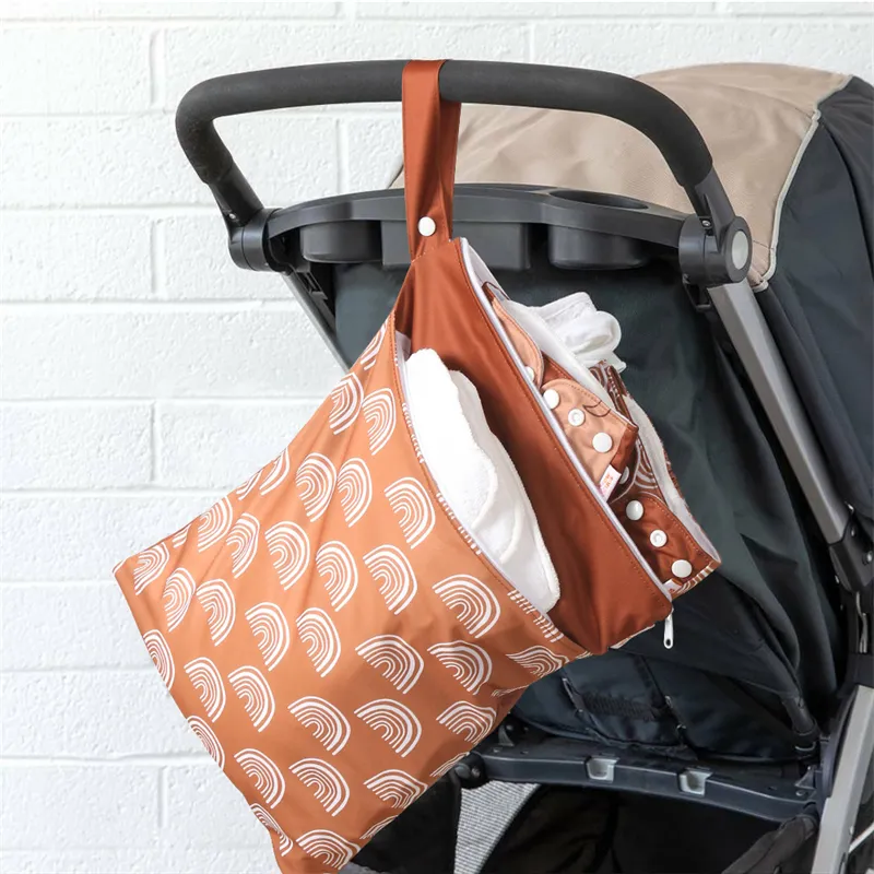 Bolsa de fraldas para bebês, novo design de capacidade dupla com zíper bolsa de carrinho impermeável de armazenamento