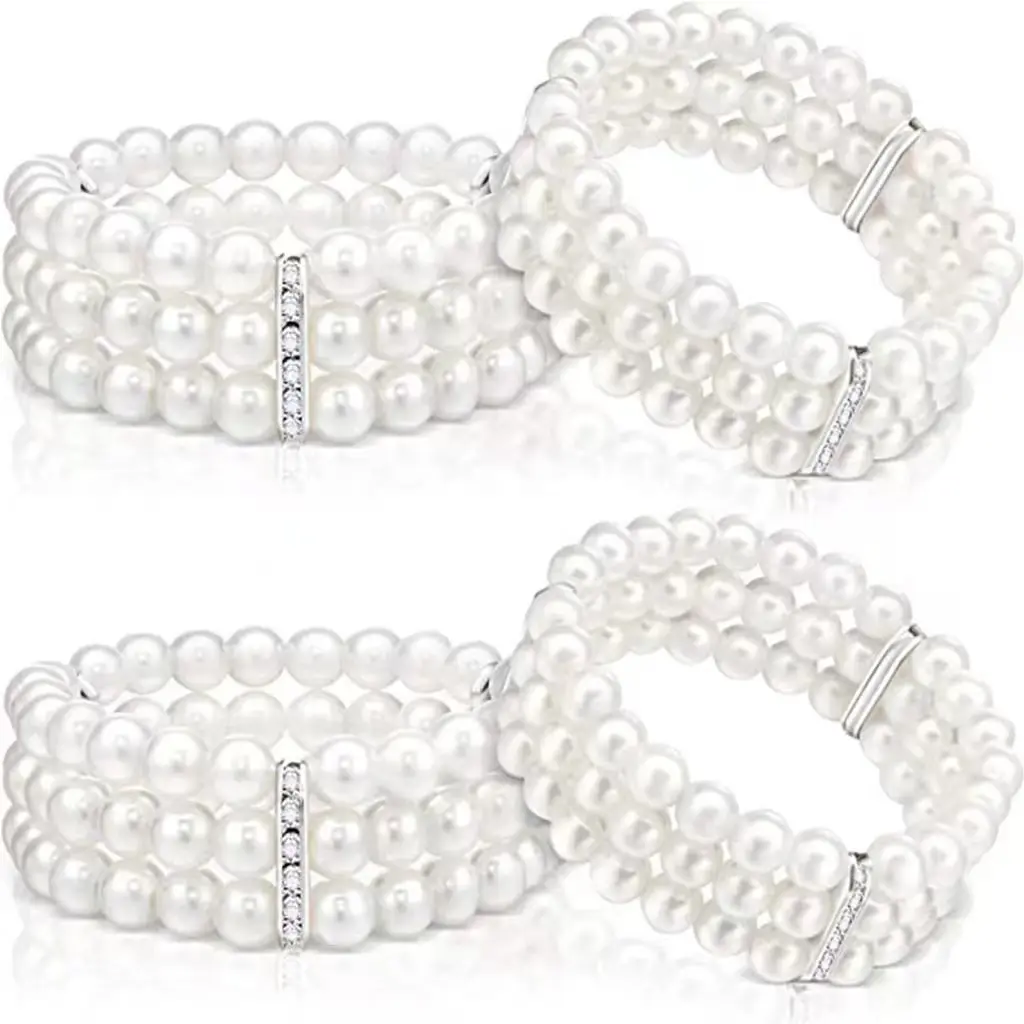 Bracciali gioielli alla moda OL tre strati di perle di diamanti di acqua bracciale elegante diamante Flash Multi strato elastico bracciale