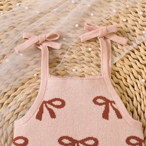 Combinaison pour bébé de style coréen, <span class=keywords><strong>pull</strong></span> en tricot brodé avec nœud, haut de princesse pour bébé, à porter au quotidien en extérieur - Product Image 3