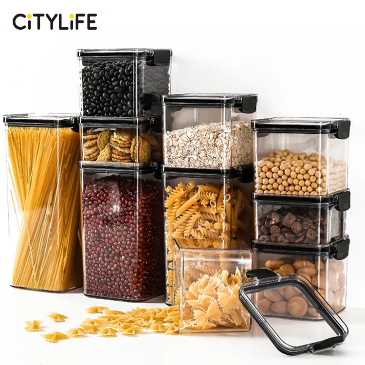 Citylife Dispensador de grãos para alimentos secos, recipiente de cozinha, kit de armazenamento de grãos, recipientes de plástico transparente para despensa, organizador transparente por atacado