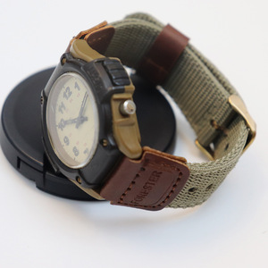 Bracelet de montre en toile de nylon et similicuir, largeur 19 mm, design à maillons de bambou pour <span class=keywords><strong>G</strong></span>-<span class=keywords><strong>Shock</strong></span> Forester FT-500WC-3B/5B Vintage - Product Image 2