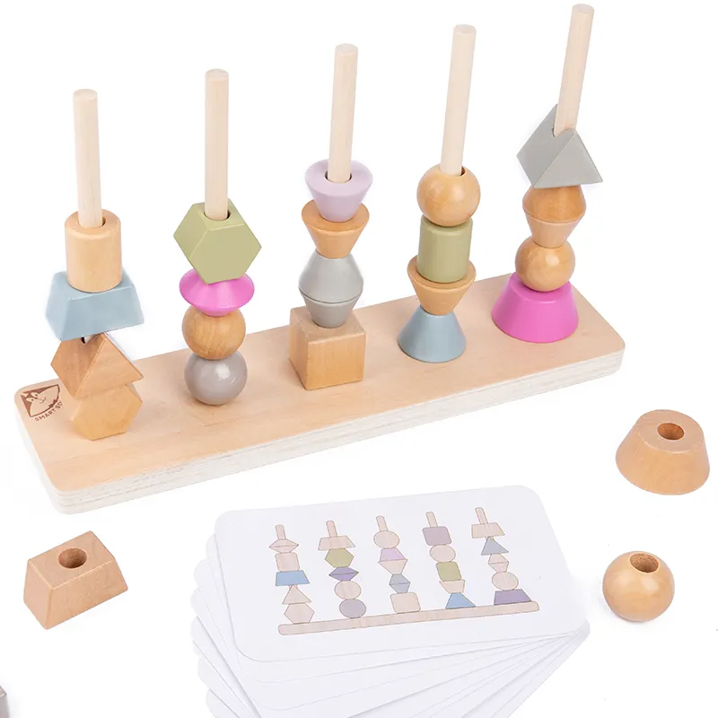बच्चों के विज्ञान के लिए ग्राफिक्स कार्ड के साथ नया लोकप्रिय लकड़ी का आकार रंग मिलान बोर्ड खिलौना शैक्षिक स्टैकिंग ब्लॉक संवेदी प्रशिक्षण गेम