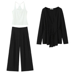 Cárdigan de Punto para Mujer Runqi N9337, Elegante, Negro, con Lazo, Color Sólido, Talla Grande, Ropa de Otoño para Mujer Adulta - Product Image 1