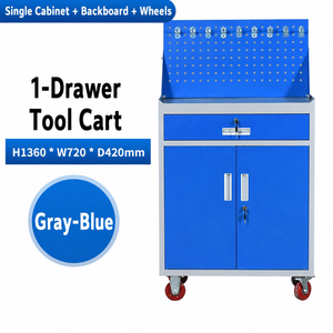 Carrello Portautensili Professionale <span class=keywords><strong>a</strong></span> 5 Cassetti e 1 Porta in Metallo, Armadio Portautensili Pesante in Acciaio Laminato <span class=keywords><strong>a</strong></span> Freddo con Banco da Lavoro e Pannello Forato - Product Image 2
