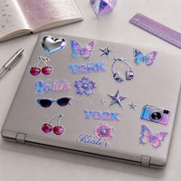 Feuille d'autocollants personnalisés holographiques Y2K rose chromé métallisé effet pailleté cerise, en vinyle imperméable, découpés à la forme, pour journal et ordinateur portable