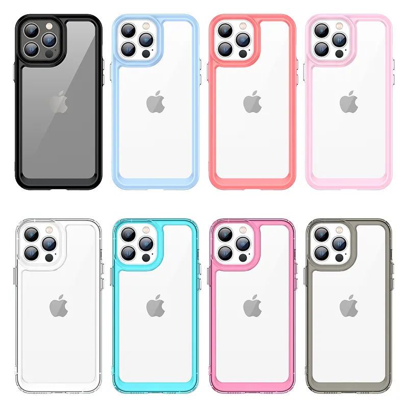 Capa acrílica transparente para iPhone, capa colorida para celular, novo design, iPhone 7, 8, SE2, SE3, 11, 12, 13, 14 Pro Max, 2022