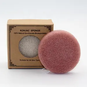 Konjac-esponja redonda para el cuidado de la piel Facial y limpieza corporal, arcilla roja francesa orgánica suave