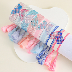 Chất Lượng Cao Biểu Tượng Tùy Chỉnh Dệt Vòng Đeo Tay Tình Bạn Hotfix Rhinestone Mô Hình Chữ Cá Nhân Vải Vòng Đeo Tay Cho Vài - Product Image 2