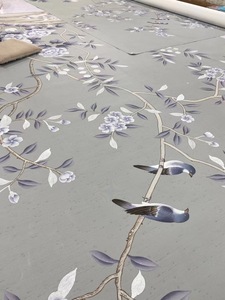 Lusso vera seta cineserie <span class=keywords><strong>uccelli</strong></span> ricamo parziale carte <span class=keywords><strong>da</strong></span> <span class=keywords><strong>parati</strong></span> dipinte a mano per la decorazione domestica - Product Image 2