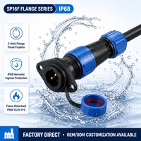 Konektor Penerbangan Tahan Air SP16F IP68 dengan Dudukan Flens, 2 3 4 5 7 9 10 Pin Kontak Solder 15A 400V, Soket Kabel, Bersertifikasi CE RoHS