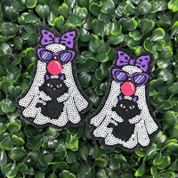 Patch chat fantôme à sequins avec logo personnalisé, 3 pouces, bordure scintillante Halloween, pour lunettes de soleil, chapeaux et casquettes, thermocollant ou à coudre, fabricant OEM