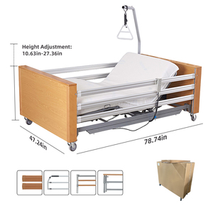 เตียงผู้ป่วยไม้สำหรับใช้ในบ้าน รับน้ำหนักได้ 390 กก. เตียงไฟฟ้าสำหรับผู้สูงอายุ IEC60601 เตียงดูแลผู้ป่วยที่บ้านสำหรับผู้สูงอายุ โรคอ้วน เตียงสำหรับบ้านพักคนชรา - Product Image 3