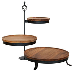 Support à gâteaux à 3 étages de style japonais, en métal et bois, design élégant, finition noyer, pour hôtels. - Product Image 1