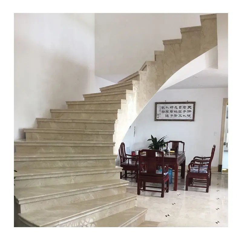 Escaleras de interior Beige de piedra Natural, diseño de azulejo de mármol, piezas de escalera en espiral, precio barato, nuevo