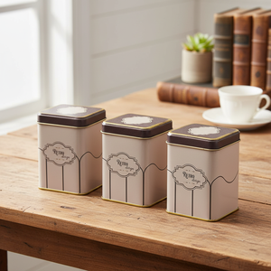 75 x 75 x 100 mm Square Metal <b>Tin</b> Box Set (Set of 3) Retro Retro Design - Product Image 3