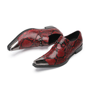 Chaussures en cuir rouge pour hommes, style brogue, Derby, à <span class=keywords><strong>boucle</strong></span>, imprimés animaliers, rehaussantes, décontractées, style britannique, semelle souple - Product Image 4