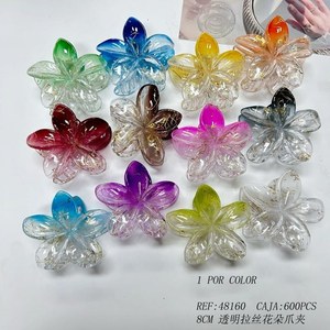 Fermaglio per capelli trasparente con fiore spazzolato da 8 cm, accessorio per donna - Product Image 1