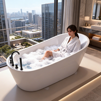 Baignoire autoportante moderne personnalisable, baignoire indépendante en acrylique blanc pour la maison et l'hôtel
